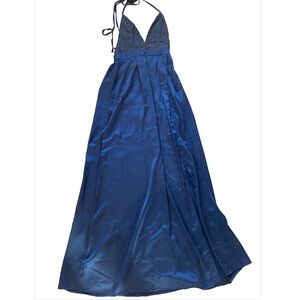 Showpo Inspired Tribe Maxi Dress Halter Navy Blue Lace Top NWT Women Size 0